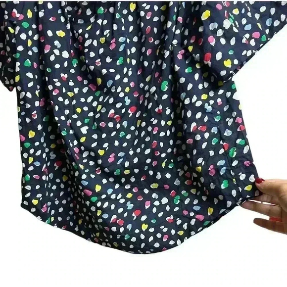 J.Crew Navy Blue Multi Confetti Ratti Happy Cat Print Off the Shoulder Top 8 - Picture 5 of 7